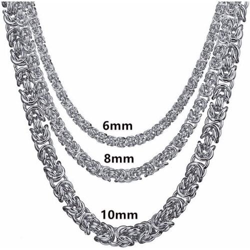 Trendy Mens Silvercolor 316L Stainless Steel Byzantine Box Chain Necklace Jewelry Gift 7-40INch 6/8/10MM Wide