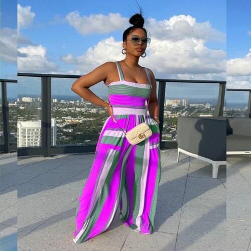 TNNAOFF Patchwork Bodycon Jumpsuits for Women Sexy Sling Sleeveless One Piece Club Lounge Wear Pockets Loose Wide Legs Rompers