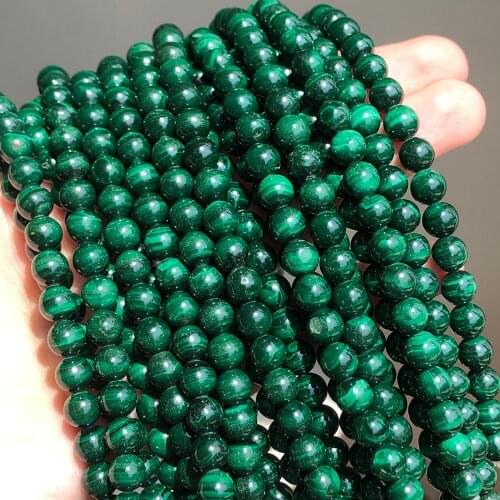 AAA Natural Malachite Round Loose Stone Beads Fit DIY Bracelet Necklace Needlework Beads For Jewelry Making 6 8 10 12 mm 7.5inch