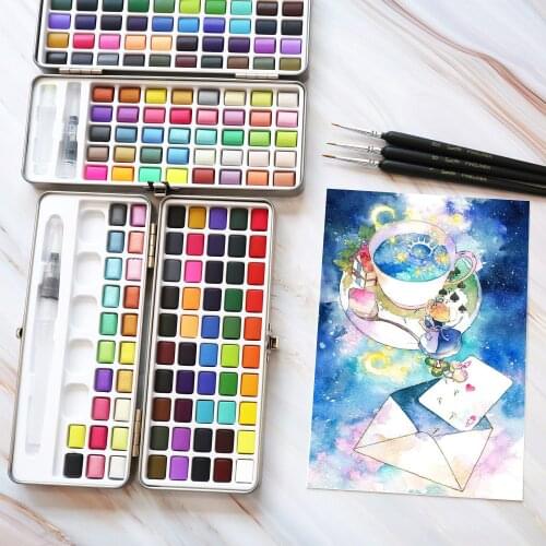 SeamiArt Solid Watercolor Paint Set Metal Box Solid Watercolor Pigment for Beginner Drawing Watercolor Paper Supplies Watercolor