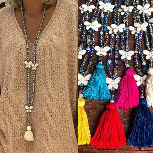 Fashion Women boho Tassel Wooden Beads Necklace Pendant Bohemian Chain Jewelry Accessory Gift Jewelry Decoration