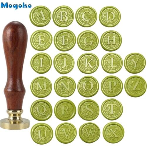 Mogoko 1x Wax Seal Stamps Retro Wood Classic Sealing Wax Stamp Plant Series Cards Envelope Decorative 26 Letters A-Z Alphabet