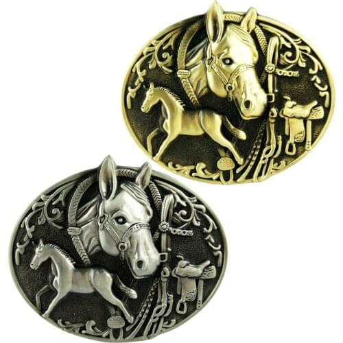Two Horse Metal Animal Carving Belt Buckles Mens Buckle Jeans Accessories