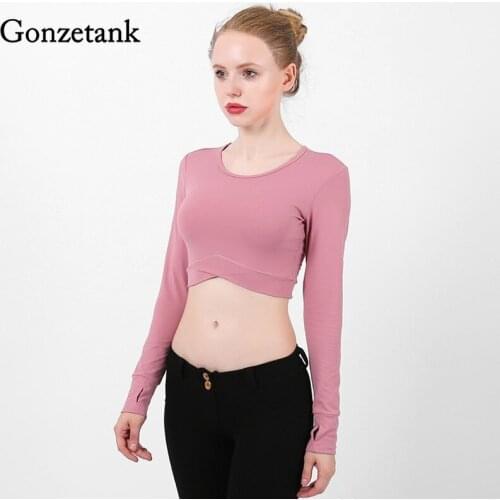 2021 New Women Long Sleeve Sports Yoga T-Shirt Womens Navel Cross and Quick-Drying Sports Fitness Clothes