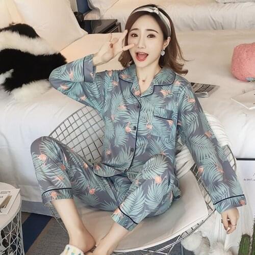 Autumn New Pajamas for Women Sweet Leopard Pyjamas Set Woman Elegant Long Sleeve Long Pant Homewear Ladies Loose Sleepwear Sets