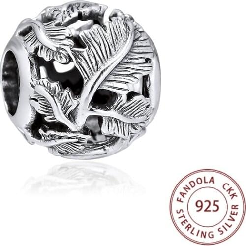 Authentic 925 Sterling Silver Openwork Leaves Charms Fits Pandora Bracelets Women DIY Beads for Jewelry Making kralen