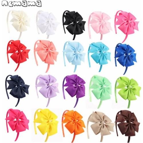 20 Pcs/Set Girls Solid Hairband Grosgrain Ribbon Hair Bow Handmade Pinwheel Bow For Kids Gifts Hair Accessories