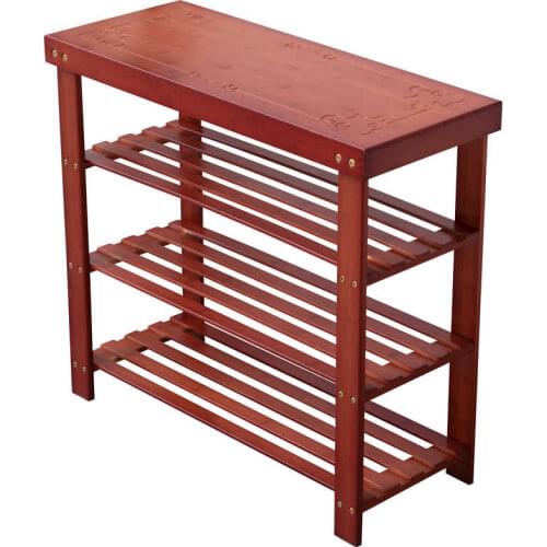 Bamboo simple multi-layer shoe organizer sheet solid wood shoes rack economic family door storage bench can sit