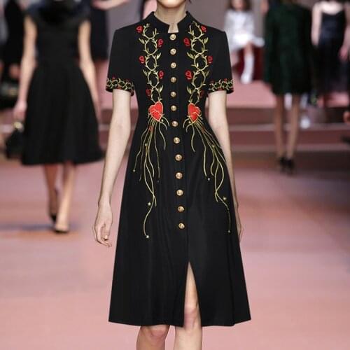 Qian Han Zi Winter Designer Fashion Fall Dress single breasted Slim vintage High quality embroidered dress for women 2021 new