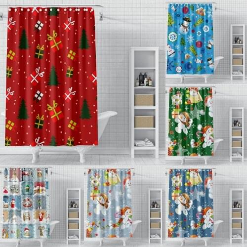 Christmas Elk Shower Curtains Snowman Pattern Waterproof Moisture Resistant Polyester Eco-friendy Bathroom Curtains Decor Home