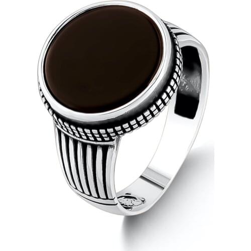 Silver Men Round Black Onyx Gemstone Ring Solid 925 Sterling Silver Turkish Men Ring Gifts For Him
