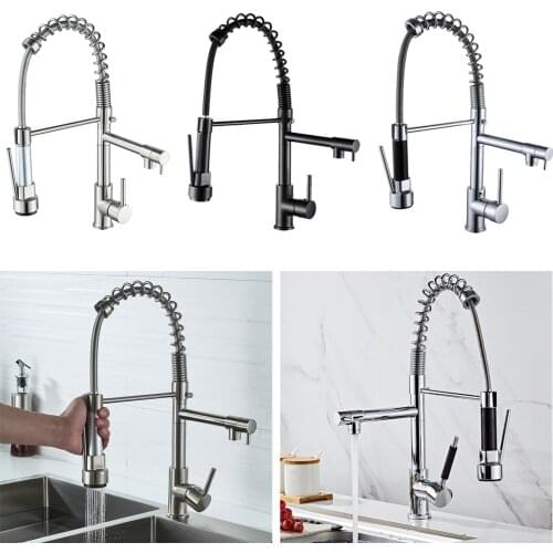 Stainless Steel Sink Mixer Tap 360 Degree Swivel Single Hole Kitchen Faucet with Pull Out Sprayer