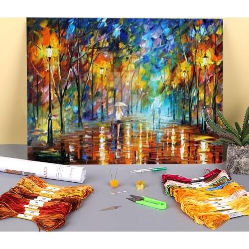 Park Pleasure Printed Water-Soluble Canvas 11CT Cross Stitch Full Kit Embroidery DMC Threads Handiwork Knitting work Adults