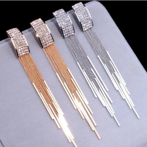 2019 New Gold Color Long Crystal Tassel Dangle Earrings for Women Wedding Drop Earing Brinco Fashion Jewelry Gifts E1717