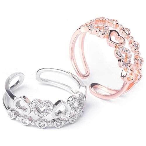 SIPENGJEL Fashion Cubic Zircon Love Open Rings Korean style Heart Geometric Adjustable Rings For Women Korean Jewelry 2021