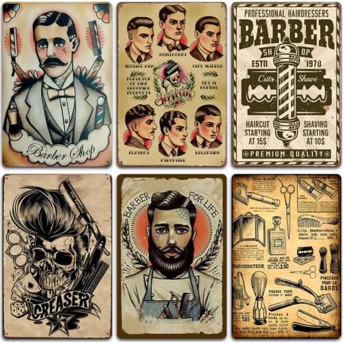 Barbershop Sign Tin painting vintage Warning Metal Sign barbershop background wall decoration Wall Decor Yard Sign Metal Signs