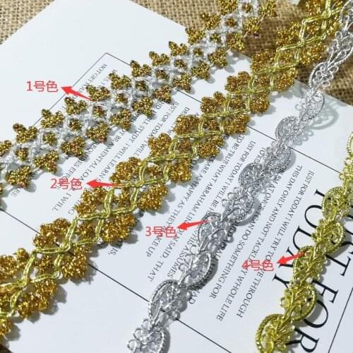 1M High Quality Gold Lace Fabric Guipure Lace Applique Silver Lace Ribbon Trim Fabric For Sewing Trimmings Clothing dentelle L29