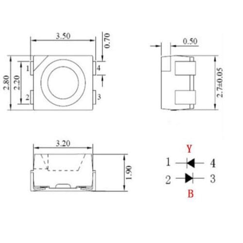 100cs/lot Blue&Yellow Bicolor smd led 3528 light diode 1210 surface mount chip led light emitting diode CE&Rohs