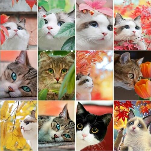 5D DIY Diamond Painting Full Square Round Drill Cute Cat Diamond Embroidery Animal Scenery Cross Stitch Home Decor Manual Gift