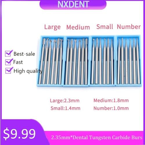 6pcs/set 2.35mm Dental Tungsten Carbide Burs Shank Head Dia 1.0/1.4/1.8/2.3mm