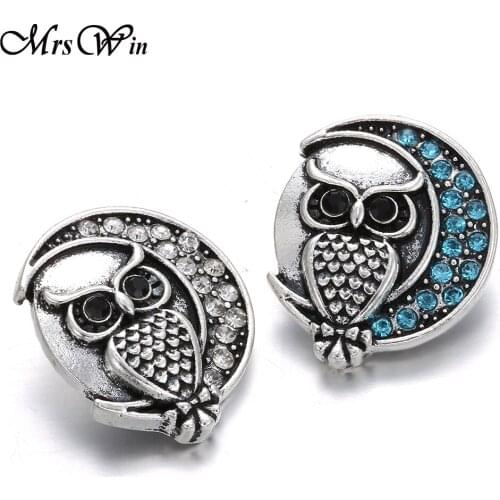 6pcs/lot New Owl Snap Jewelry Crystal Owl Moon 18mm Snaps Button for Animals 18mm Snap Bracelet Bangle for Women