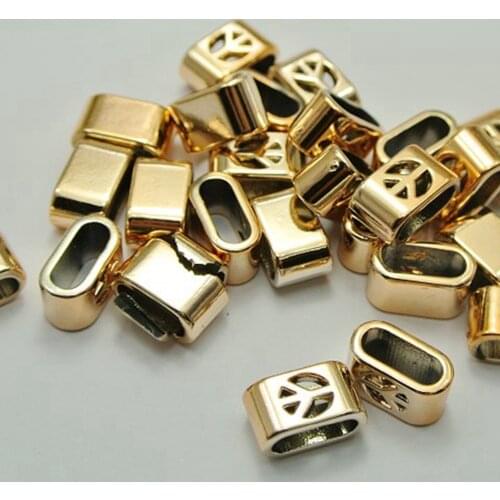 50 Gold Tone Metallic Acrylic Peace Sign Slider Charms Fit 10X4mm