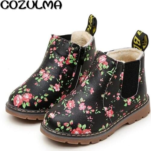 COZULMA Children Shoes Kids Ankle Boots Girls Boys Floral Flower Print Chelsea Boots Children Martin Boots Baby Toddler Shoes