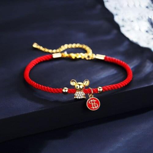Korean New Year of The Rat Bracelet Lucky Braided Red String Bracelet Christmas New Year Gift Couple Girlfriend Student Bracelet