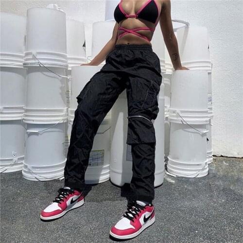 2020 Autumn Womens Pants High Waist Solid Black Cargo Pant Female 2020 Sport Trousers Streetwear Sexy Women Sweatpants P9025