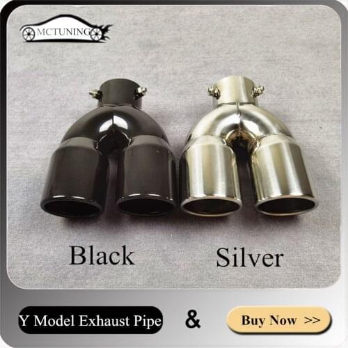 One Piece Car Styling Black/Silver Stainless Steel Exhaust Pipe Car Universal Y Model Dual Outlet Muffler Tip Tailpipe Nozzles