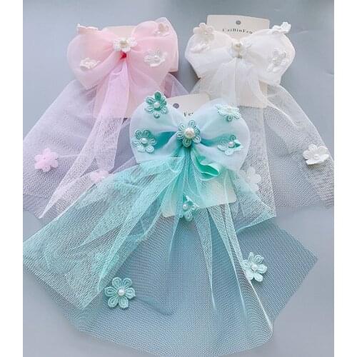 Childrens hair accessories wedding flower girl top clip small flower beaded bow