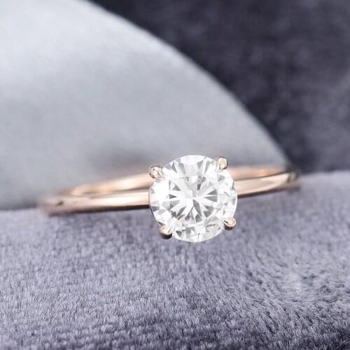 EDI Moissanites Engagement Ring Solid 14K Gold Solitaire Round Cut Unique Minimalist Anniversary Promise Ring Gift For Her