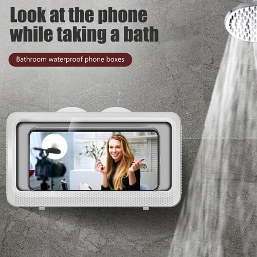 Shower Phone Box Phone Holder Waterproof Case For Bath Wall Mounted All Covered Phone Shelves Self-Adhesive Bathroom Accessories