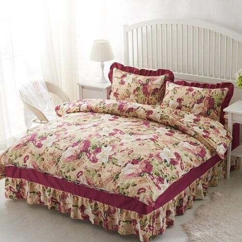Floral Printed Padding Cotton Bed Skrit 4pcs Bedding Set for Bed Room 1.2m 1.5m 1.8m Quilting Cotton Duvet Cover Set Home Decor