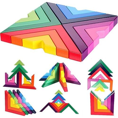 Wooden Rainbow Stacking Game Stacker Geometry Building Blocks Creative Nesting Educational Toys Kids Toddlers Eduction Gifts