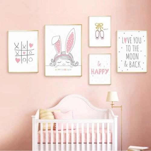 Baby Girl Shoes Wall Art Pink Kawaii Quote Poster Nursery Canvas Painting Nordic Decorative Picture for Kids Room Interior Decor