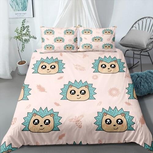 2/3 Pieces Hedgehog Bedding Sets 3D Print Cartoon Animal Duvet Cover Pink Background Bed Quilt Cover For Bedroom Bed Cover Set