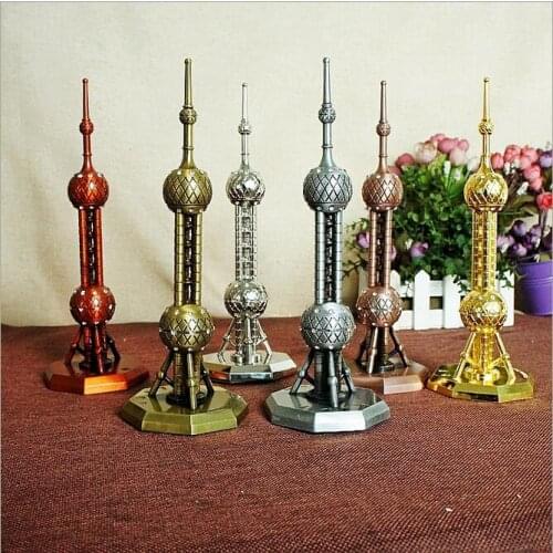 Creative Metal Oriental Pearl Tower With Drill Figurine Model Decoration Gift Home Cabinet Statue Crafts Decor Souvenirs