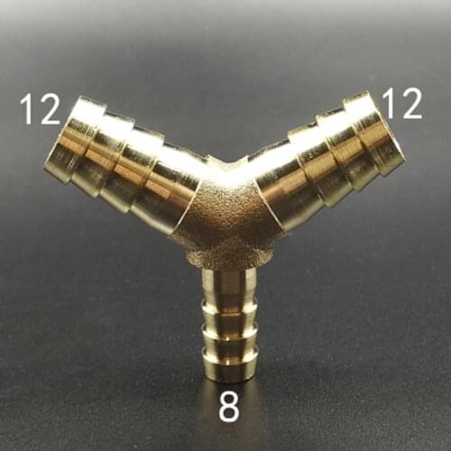 Brass Hose Barb Reducer Fitting Y Shaped 3 Way Splitter 12-12-8mm Water Gas