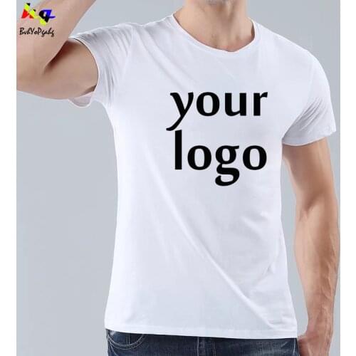 Custom Mens Printed Cotton Round Neck T-Shirt DIY Your Favorite Photo or Logo White Men and Women T-Shirt