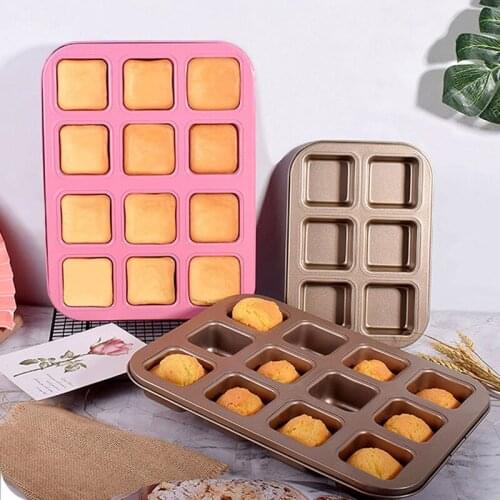 12-cavity Metal Bakeware Carbon Steel Nonstick Cake Pan Square Baking Molds Tools For Pastry Forms Accessories