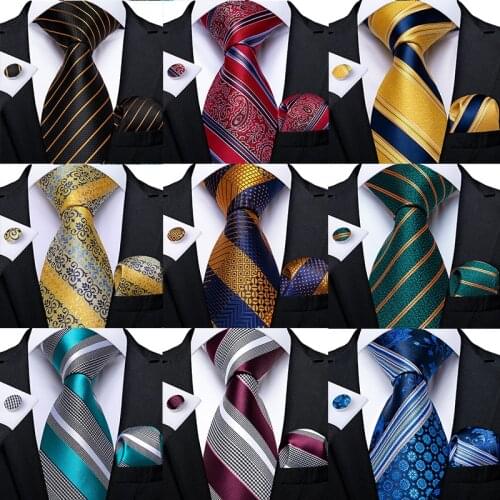 Fashion Striped Ties For Men Necktie Handkerchief Cufflinks Set Formal Business Wedding Ties Shirt Accessories Mens Gift DiBanGu