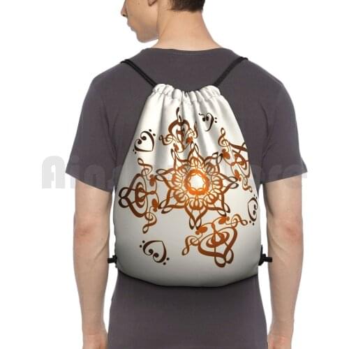 Musical Henna Backpack Drawstring Bag Riding Climbing Gym Bag Henna Music Musical Music Notes Flower Clef Treble Clef Bass
