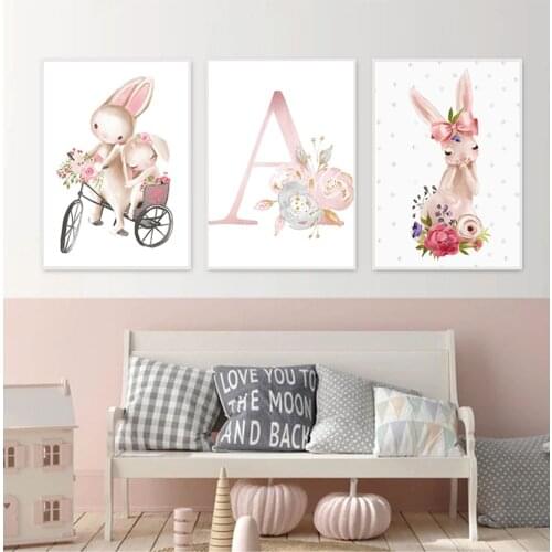 Canvas Print Wall Pictures For Kids Bedroom Decor Baby Posters Personalized Girls Name Custom Painting Animal Poster Nursery