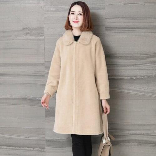 Real womens clothing, 2020, winter jacket, mink fur collar, korean long wool coat, women Manto, femme hiver