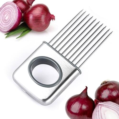 Stainless Steel Onion Needle Onion Fork Vegetables Fruit Slicer Tomato Cutter Cutting Safe Aid Holder Cutting Aids Supplies Tool