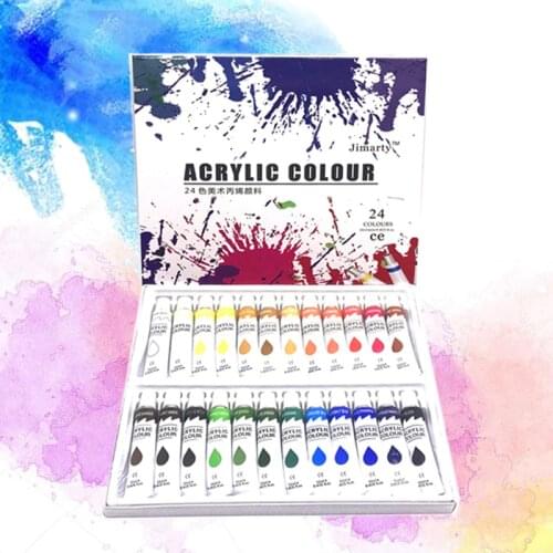 24Colors 12ML/Tube Acrylic Paint set color Art Painting paint fabric Drawing set no 5paint brushes palette