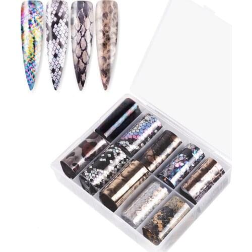10pcs/box 4*100cm Snake Design Nail Foils Holographic Starry Sky Foil Transfer Sticker Manicure Nail Art Decals