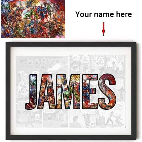Personalised AVENGERS NAME Word Art Print MARVEL Character Poster Superhero Canvas Painting Wall Art Anime Hero Gift Home Decor