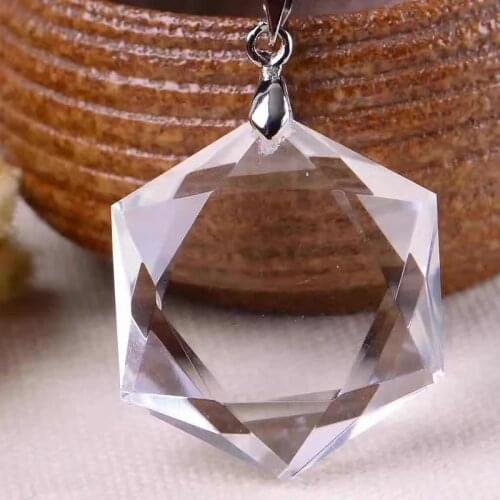 Wholesale White Natural Crystal Pendants Fine Carving Six Star Pendant Simple stylish Lucky Pendant Crystal Jewelry